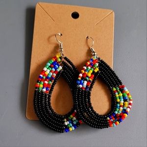 Handmade beaded earrings black multicolor